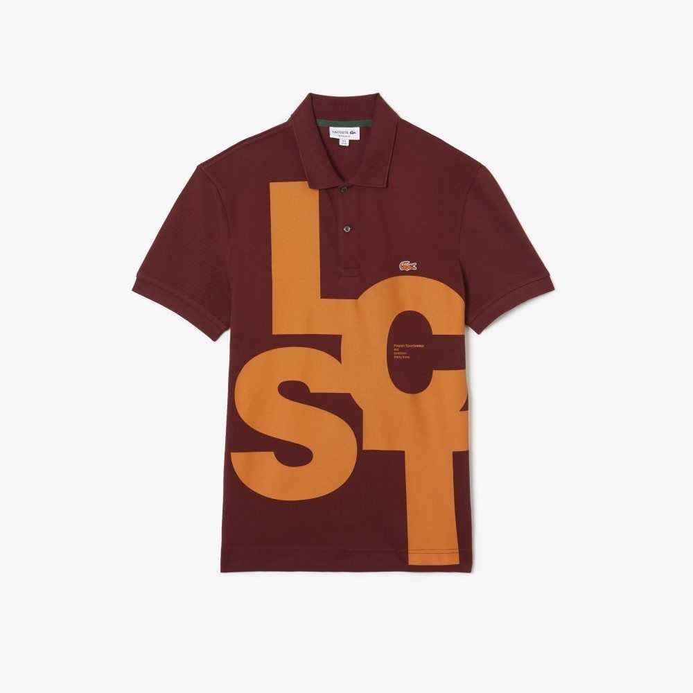 Lacoste Regular Fit Contrast Lettering Petit Pique Polo Bordeaux | PJY-784312