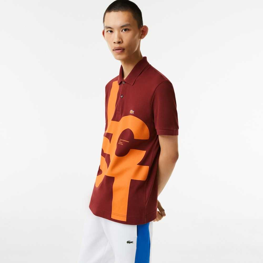 Lacoste Regular Fit Contrast Lettering Petit Pique Polo Bordeaux | PJY-784312