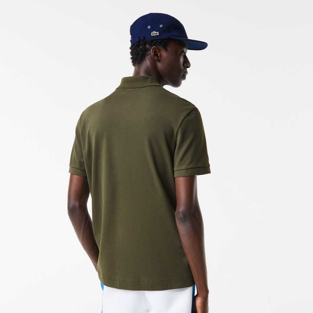 Lacoste Regular Fit Contrast Lettering Petit Pique Polo Khaki Green | RKP-290716