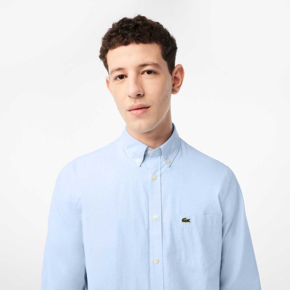 Lacoste Regular Fit Cotton Poplin Shirt White / Blue | WID-860493