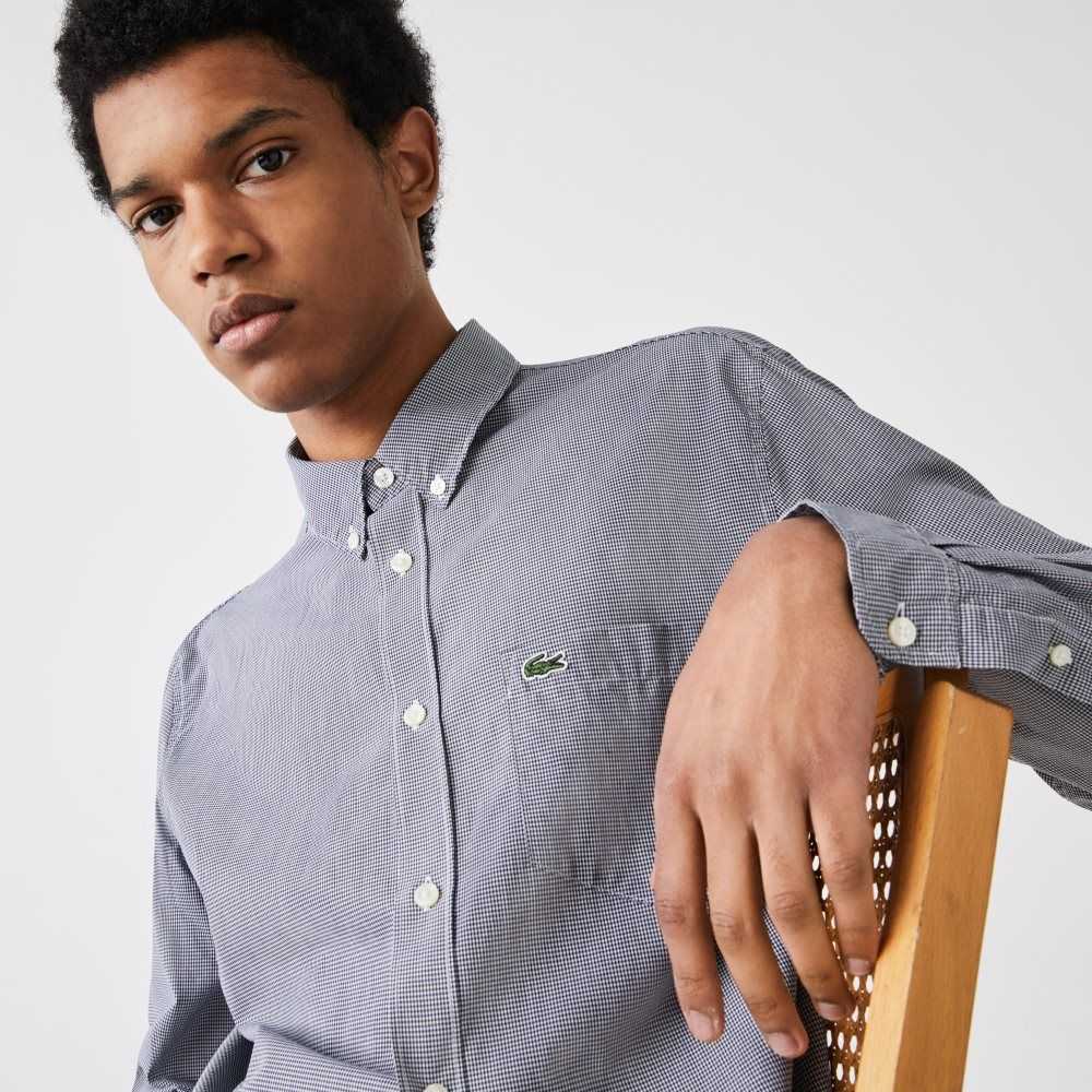 Lacoste Regular Fit Cotton Poplin Shirt White / Navy Blue | XNA-682091