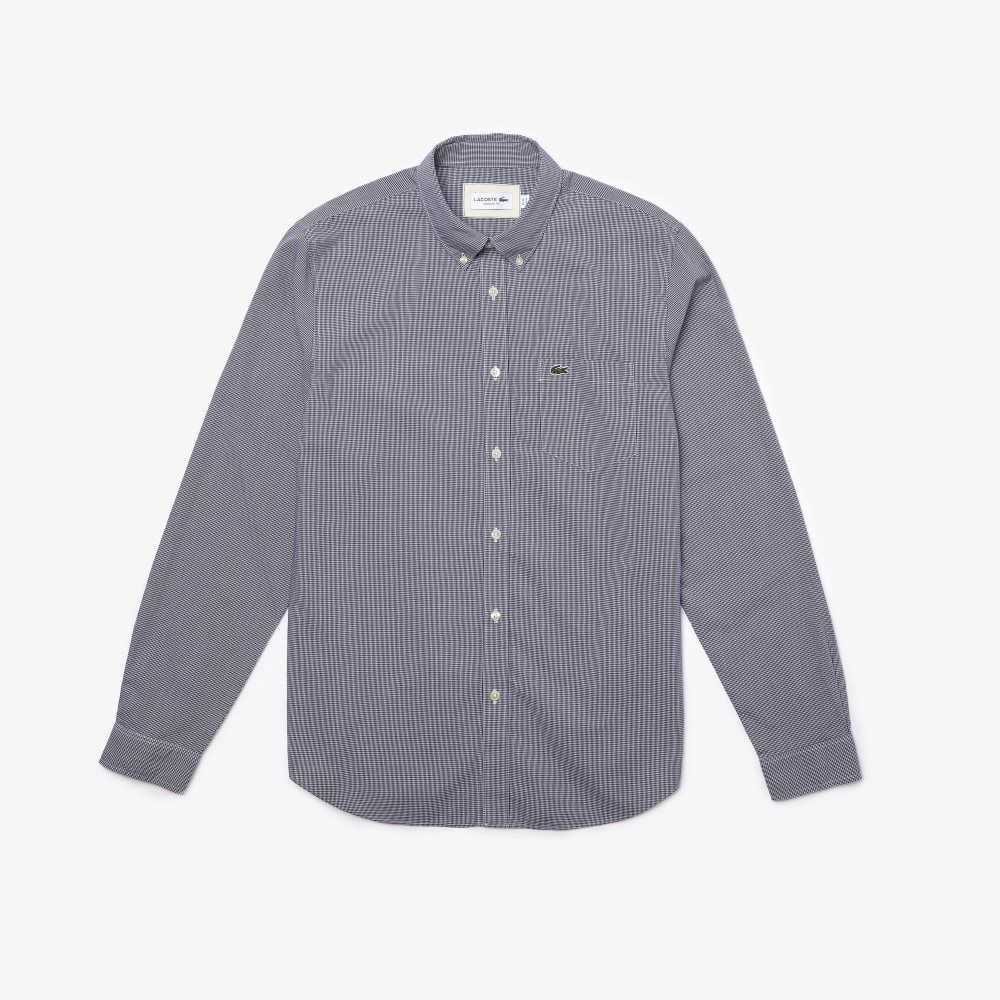 Lacoste Regular Fit Cotton Poplin Shirt White / Navy Blue | XNA-682091