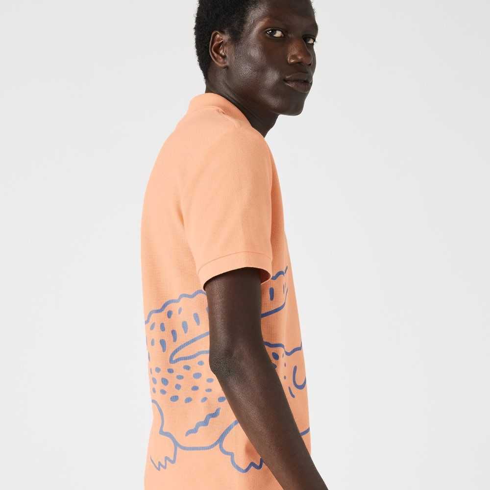 Lacoste Regular Fit Crocodile Print Cotton Pique Polo Light Orange | OSG-548392