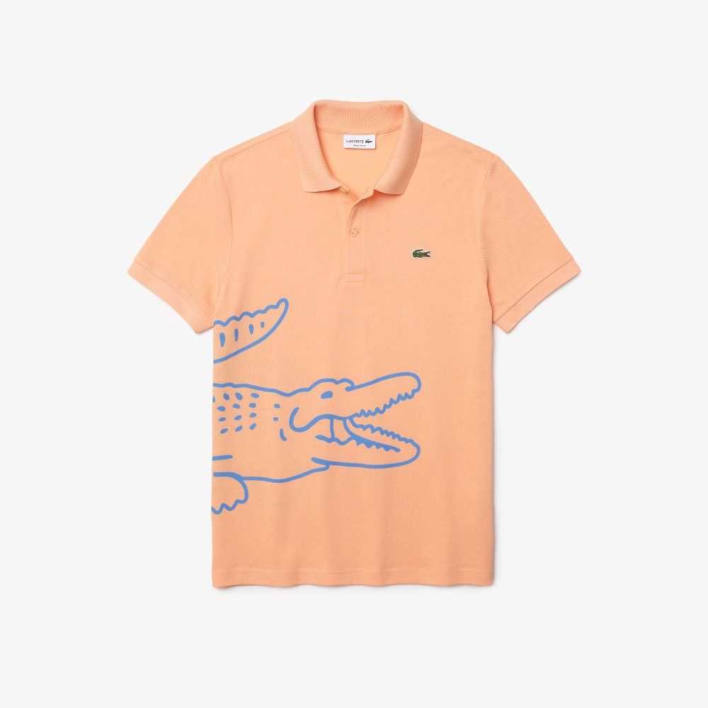 Lacoste Regular Fit Crocodile Print Cotton Pique Polo Light Orange | OSG-548392