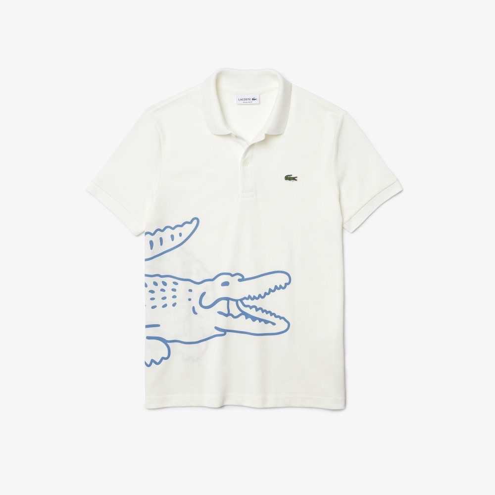 Lacoste Regular Fit Crocodile Print Cotton Pique Polo White | SFO-078564