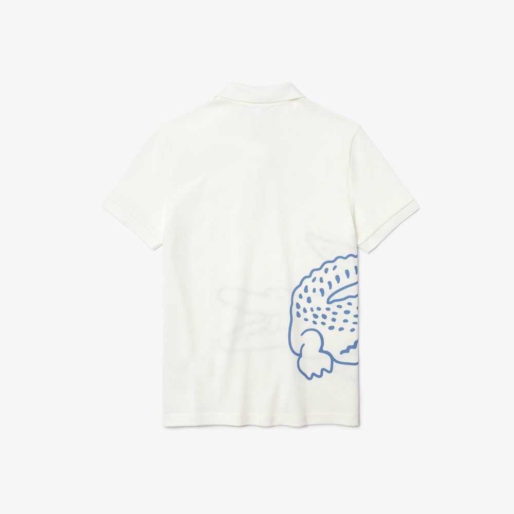 Lacoste Regular Fit Crocodile Print Cotton Pique Polo White | SFO-078564