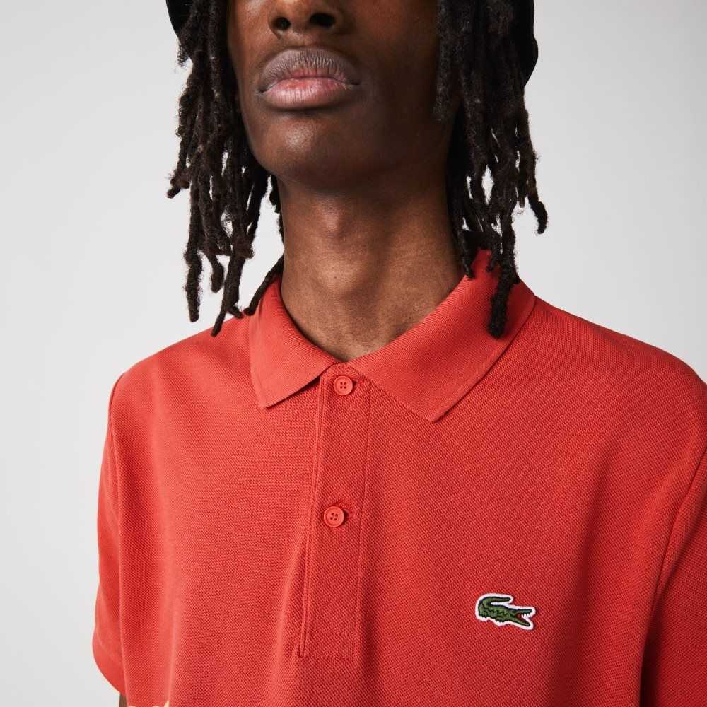 Lacoste Regular Fit Crocodile Print Cotton Pique Polo Red | ZXV-741295