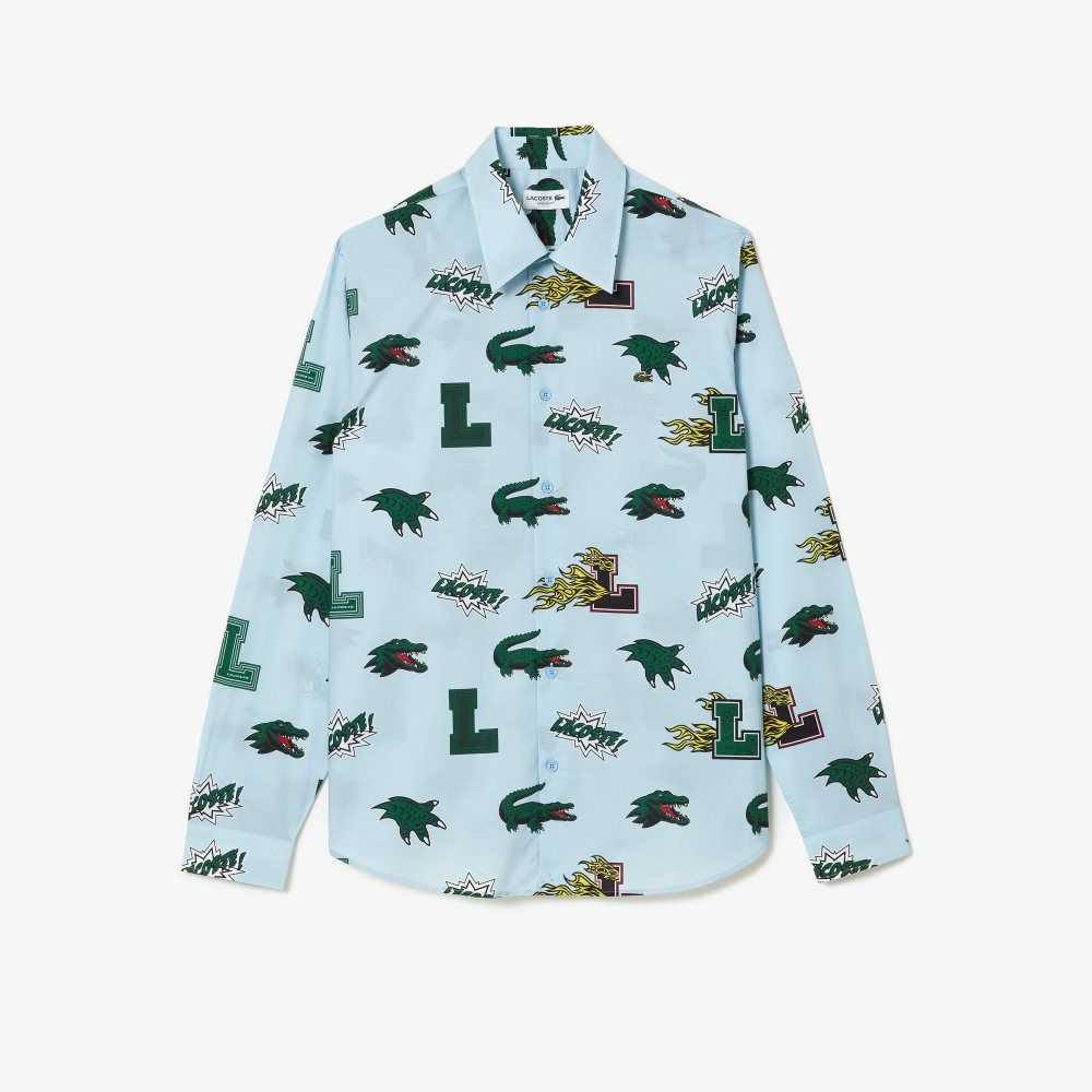 Lacoste Regular Fit Crocodile Print Shirt Blue / White | FOG-493612