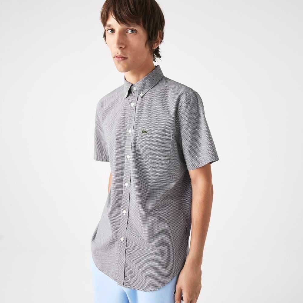 Lacoste Regular Fit Gingham Check Shirt White / Navy Blue | FTC-042751