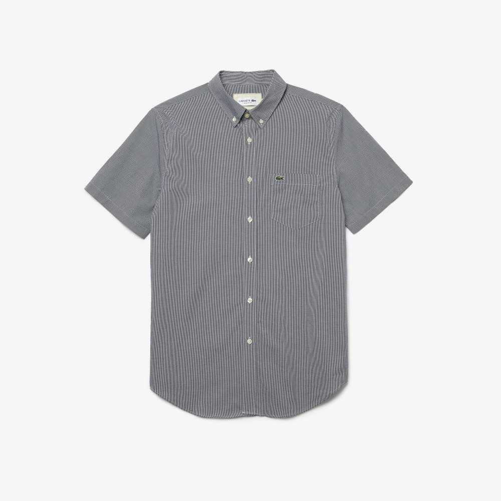 Lacoste Regular Fit Gingham Check Shirt White / Navy Blue | FTC-042751