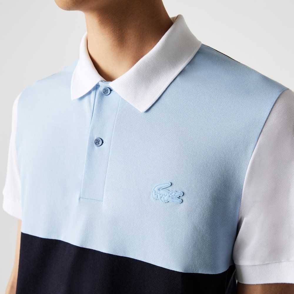 Lacoste Regular Fit Light Breathable Colorblock Pique Polo Navy Blue / Light Blue / White | WZU-752194