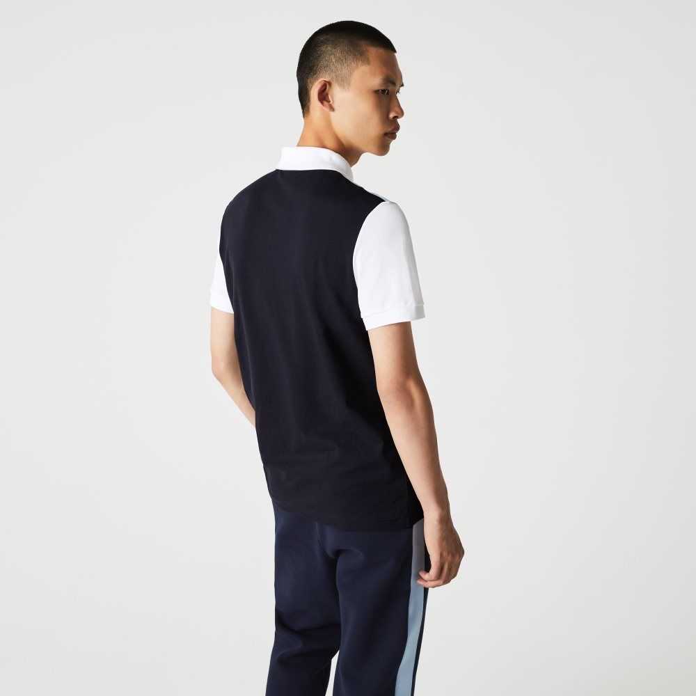 Lacoste Regular Fit Light Breathable Colorblock Pique Polo Navy Blue / Light Blue / White | WZU-752194