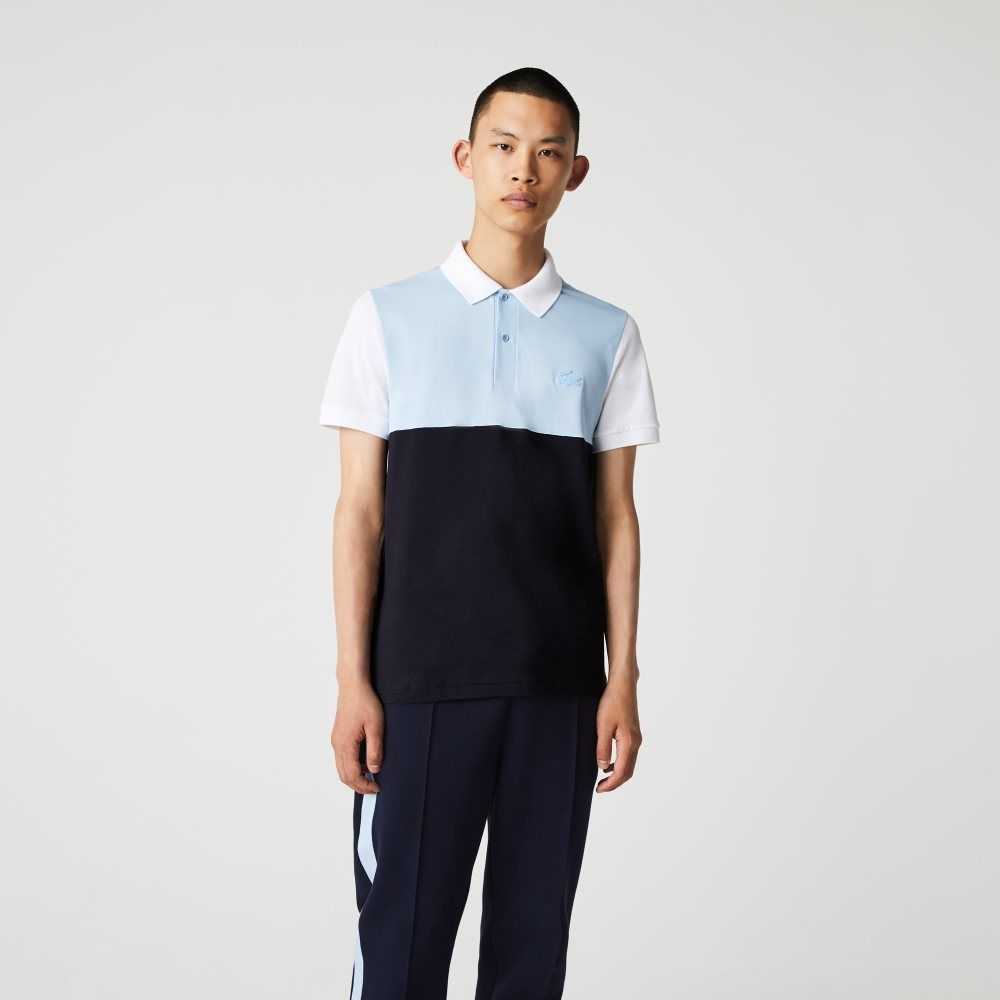 Lacoste Regular Fit Light Breathable Colorblock Pique Polo Navy Blue / Light Blue / White | WZU-752194