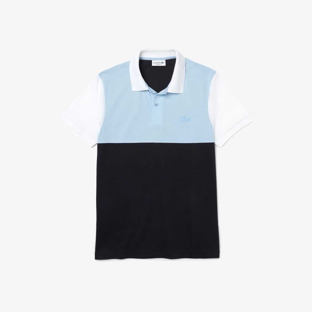 Lacoste Regular Fit Light Breathable Colorblock Pique Polo Navy Blue / Light Blue / White | WZU-752194