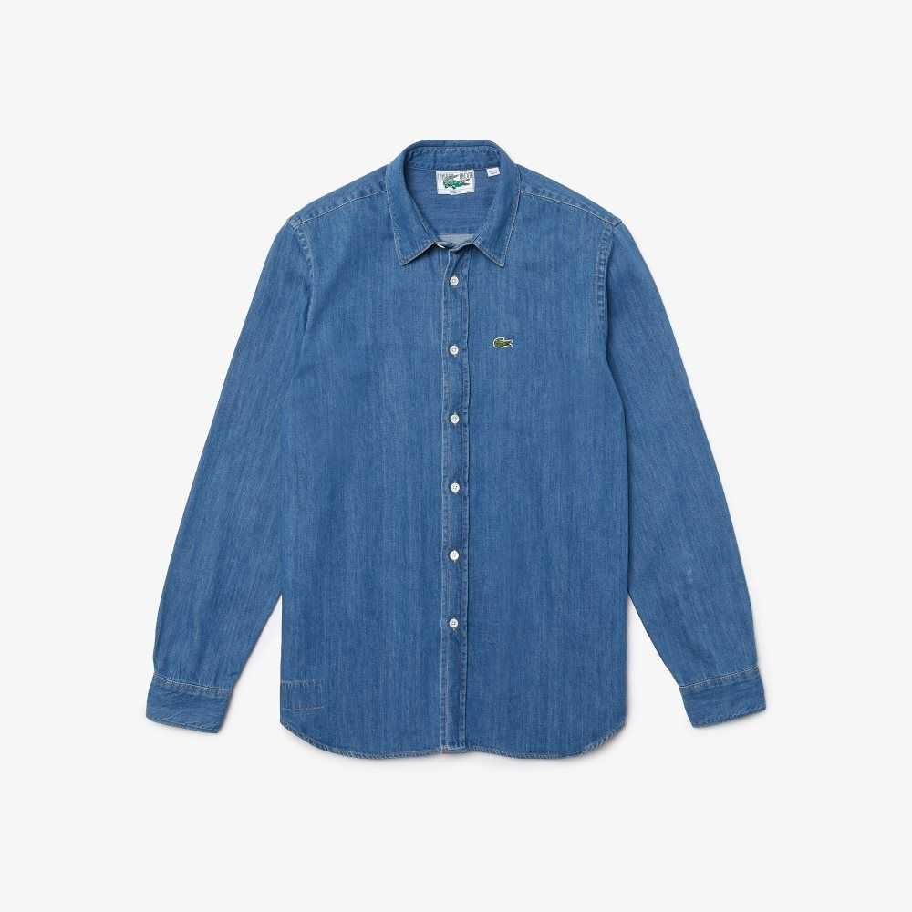 Lacoste Regular Fit Lightweight Organic Cotton Denim Shirt Blue | YVC-846123