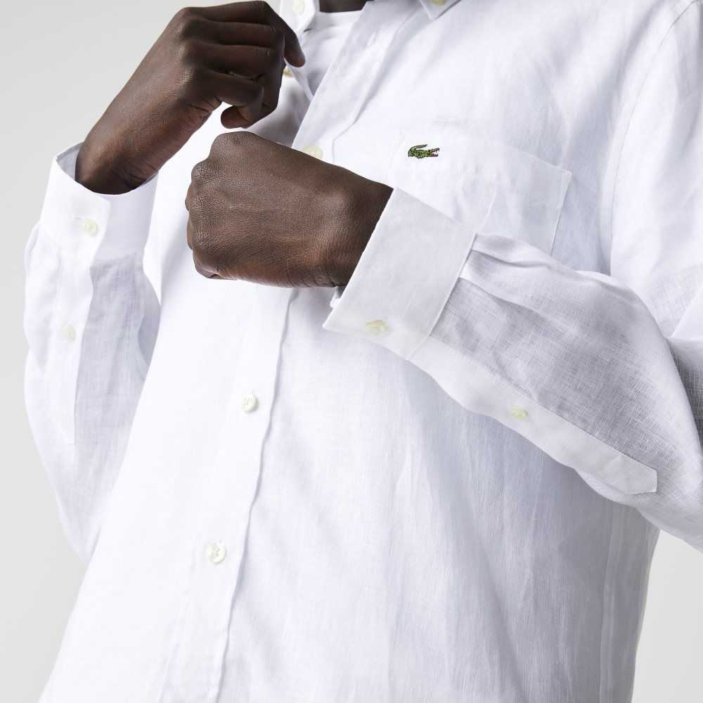 Lacoste Regular Fit Linen Shirt White | FTP-910364