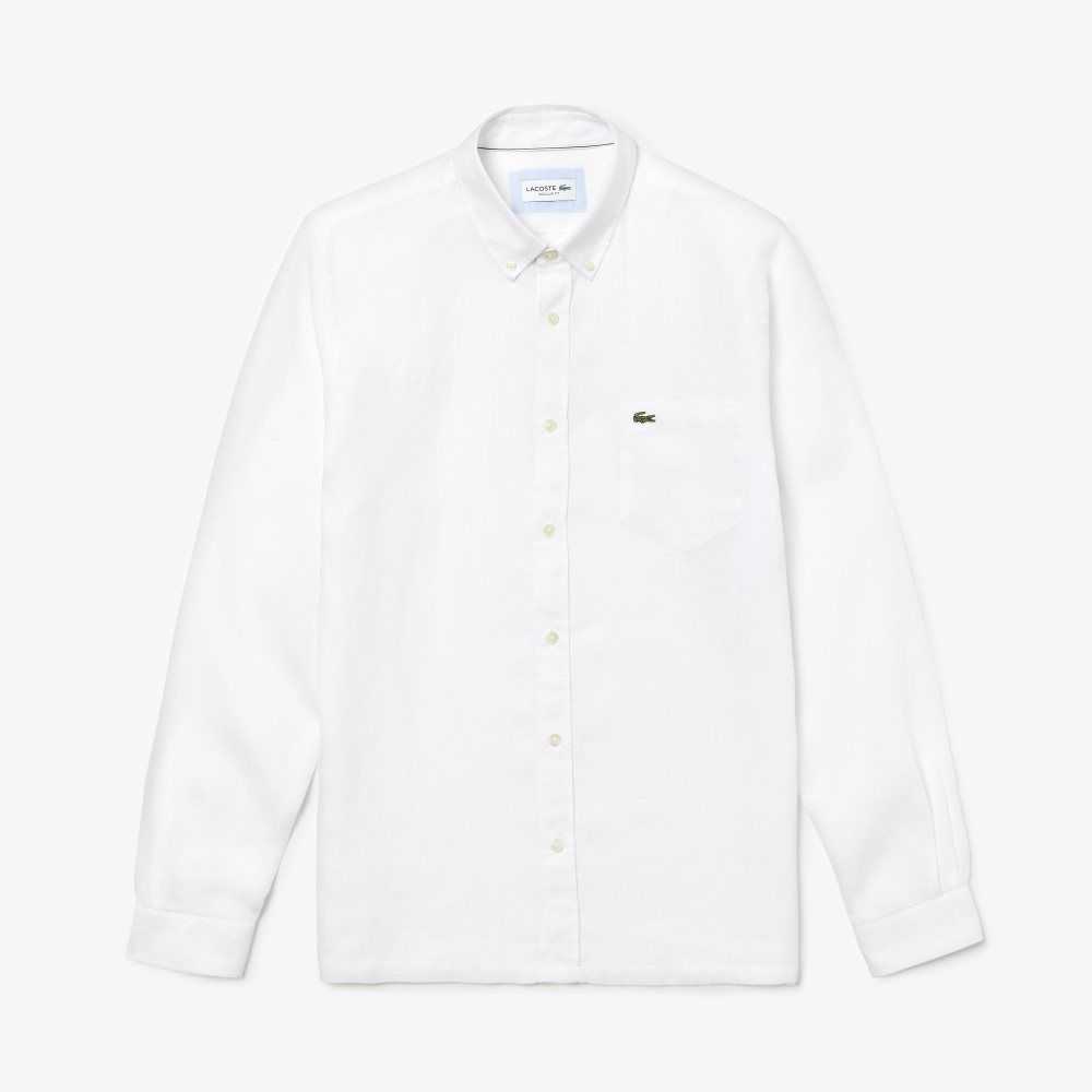 Lacoste Regular Fit Linen Shirt White | FTP-910364