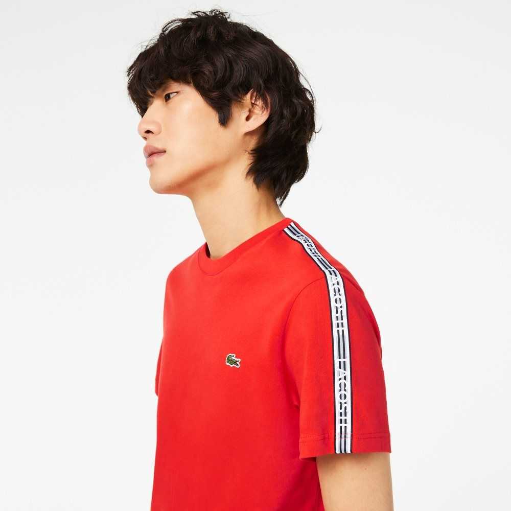 Lacoste Regular Fit Logo Stripe T-Shirt Red | ARK-584712