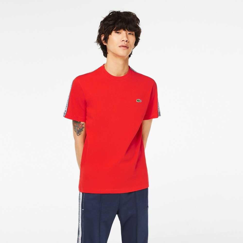 Lacoste Regular Fit Logo Stripe T-Shirt Red | ARK-584712