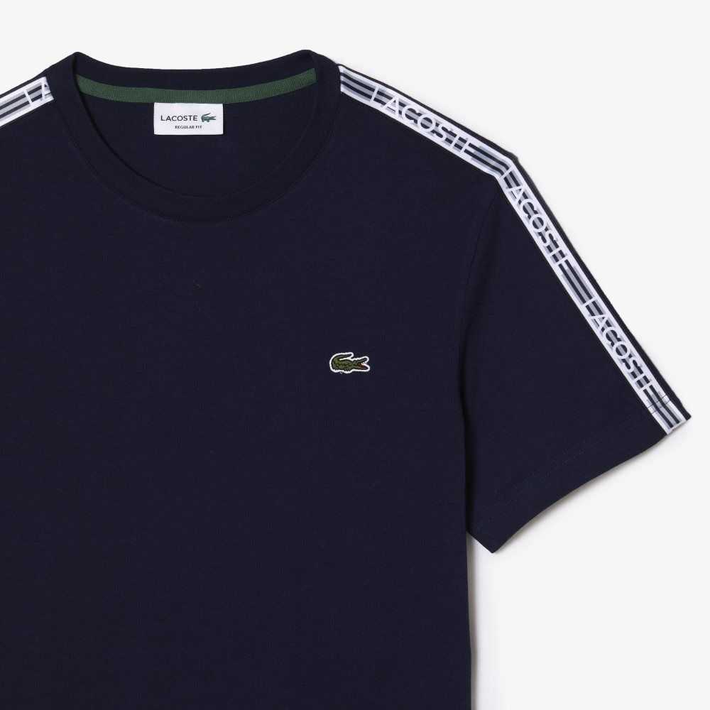 Lacoste Regular Fit Logo Stripe T-Shirt Navy Blue | BPC-384276