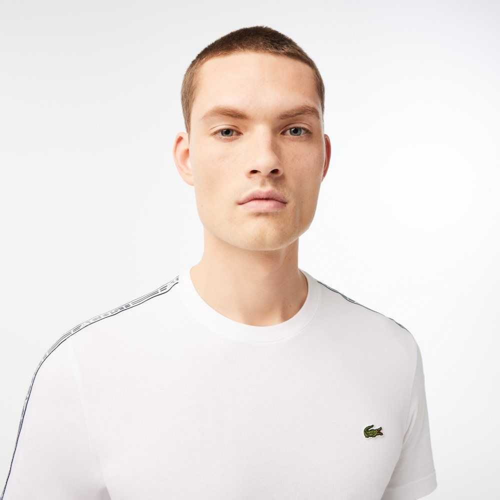 Lacoste Regular Fit Logo Stripe T-Shirt White | HFD-685073