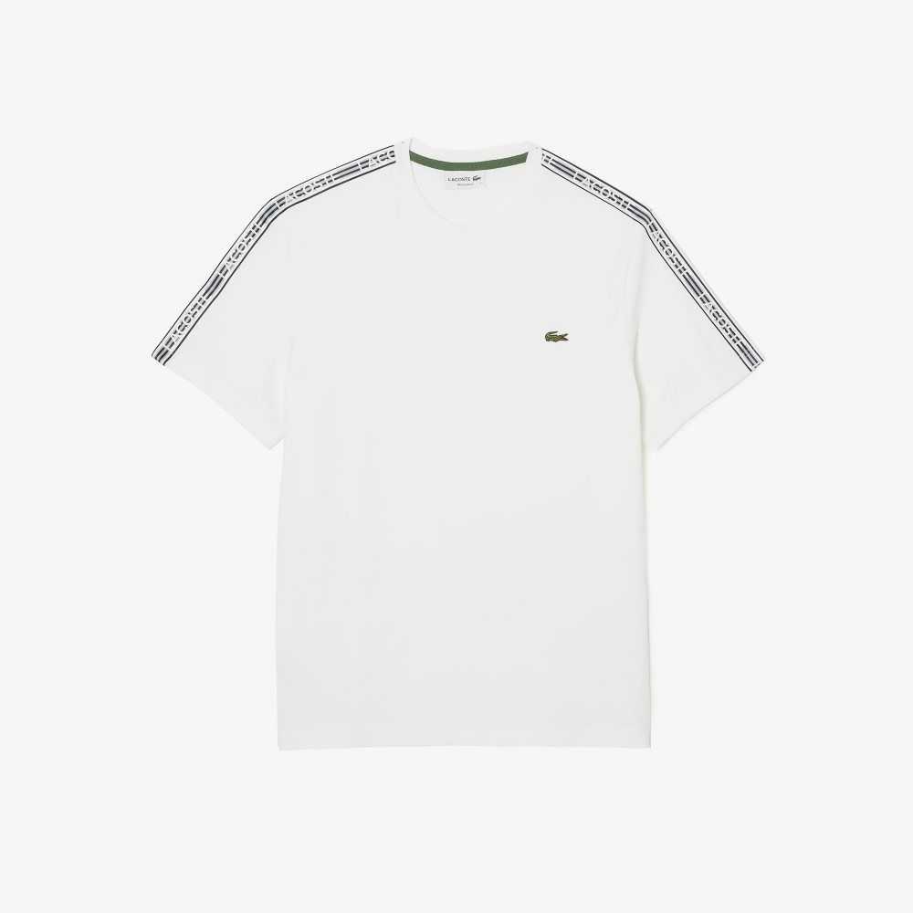 Lacoste Regular Fit Logo Stripe T-Shirt White | HFD-685073