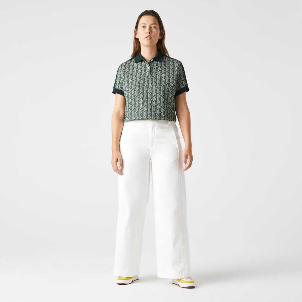 Lacoste Regular Fit Monogram Print Polo Green / Beige | TDP-982635