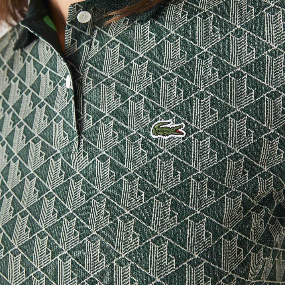 Lacoste Regular Fit Monogram Print Polo Green / Beige | TDP-982635