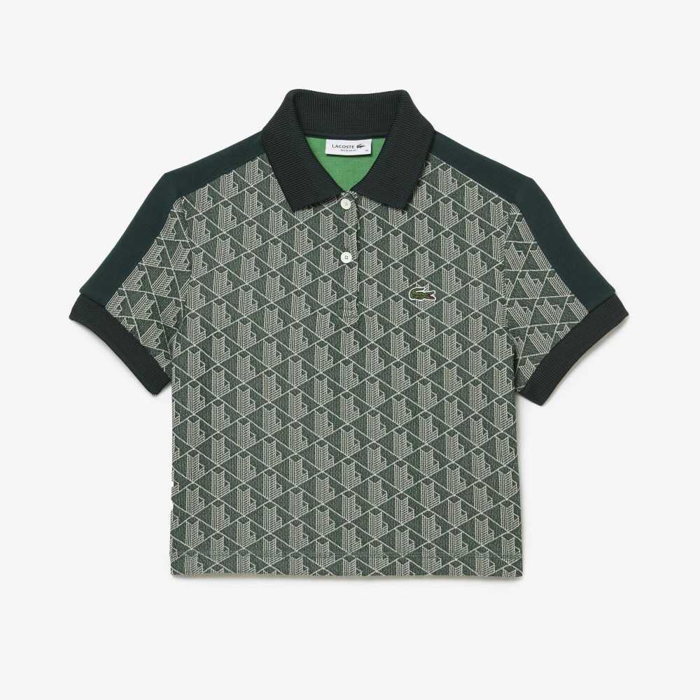 Lacoste Regular Fit Monogram Print Polo Green / Beige | TDP-982635