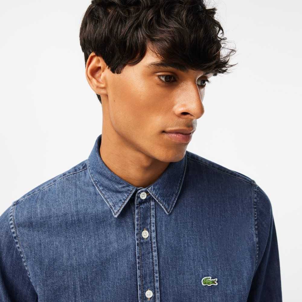 Lacoste Regular Fit Organic Cotton Denim Shirt Blue | UIW-125697