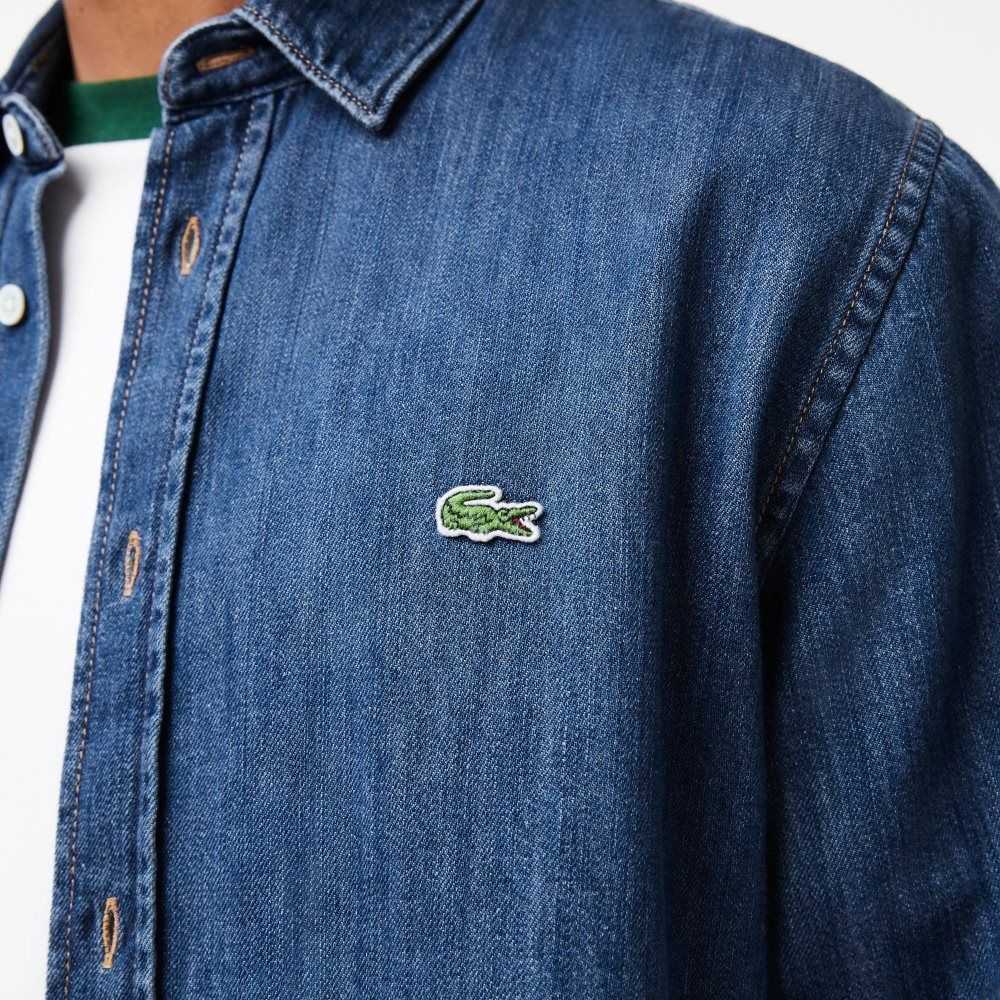 Lacoste Regular Fit Organic Cotton Denim Shirt Blue | UIW-125697