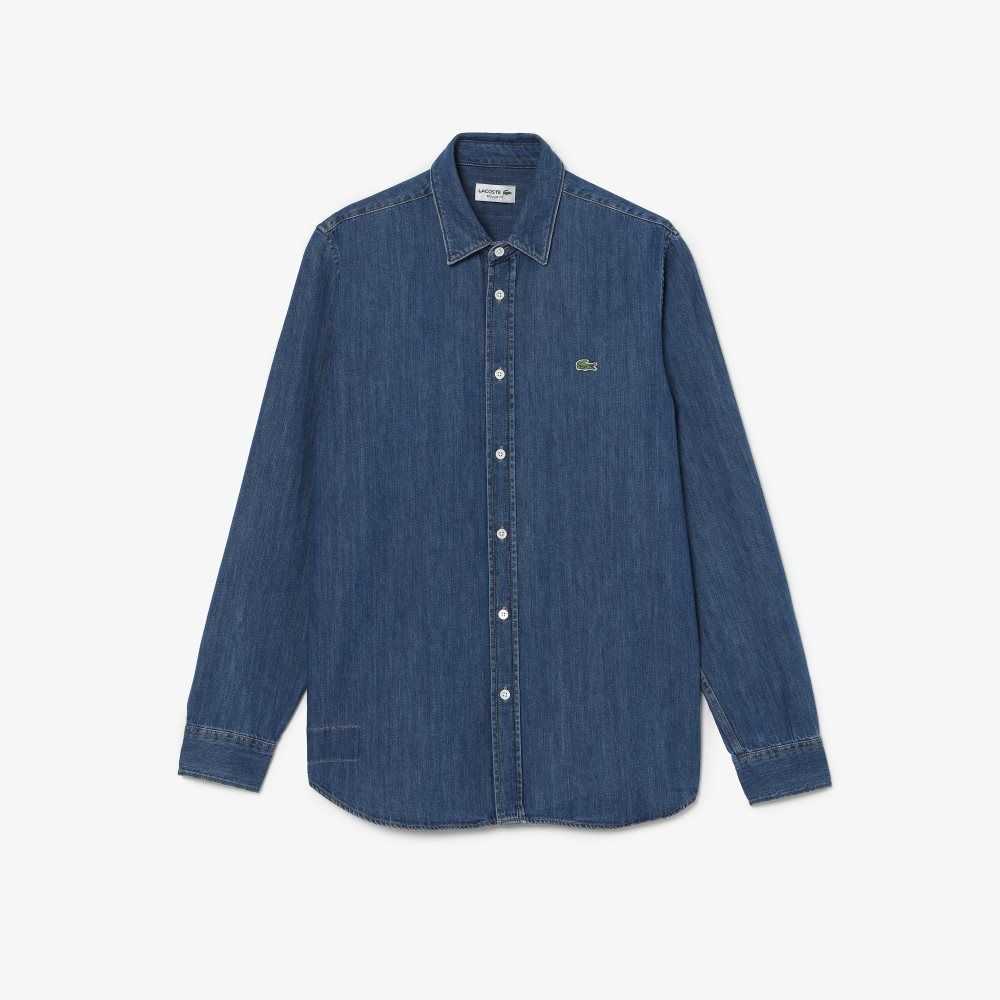 Lacoste Regular Fit Organic Cotton Denim Shirt Blue | UIW-125697