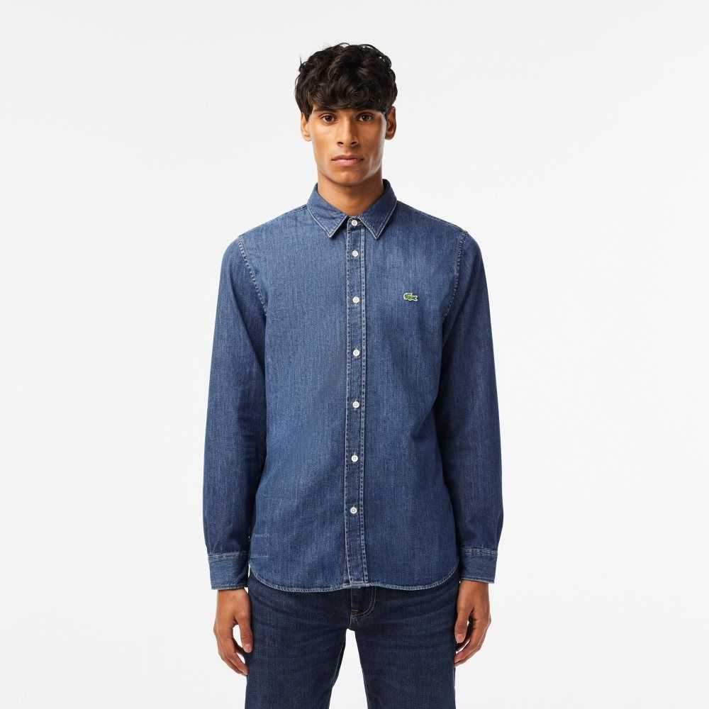 Lacoste Regular Fit Organic Cotton Denim Shirt Blue | UIW-125697