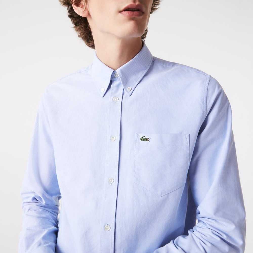 Lacoste Regular Fit Oxford Cotton Shirt Blue | HNO-094378