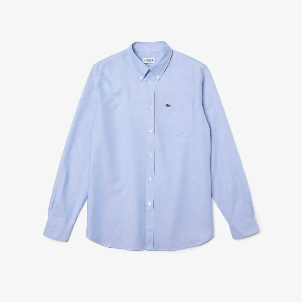 Lacoste Regular Fit Oxford Cotton Shirt Blue | HNO-094378