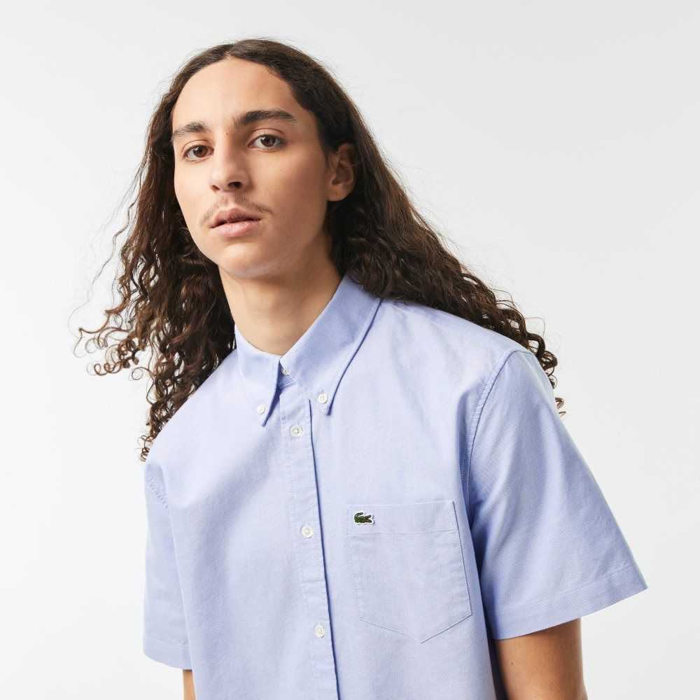 Lacoste Regular Fit Oxford Cotton Shirt Blue | XUB-952841