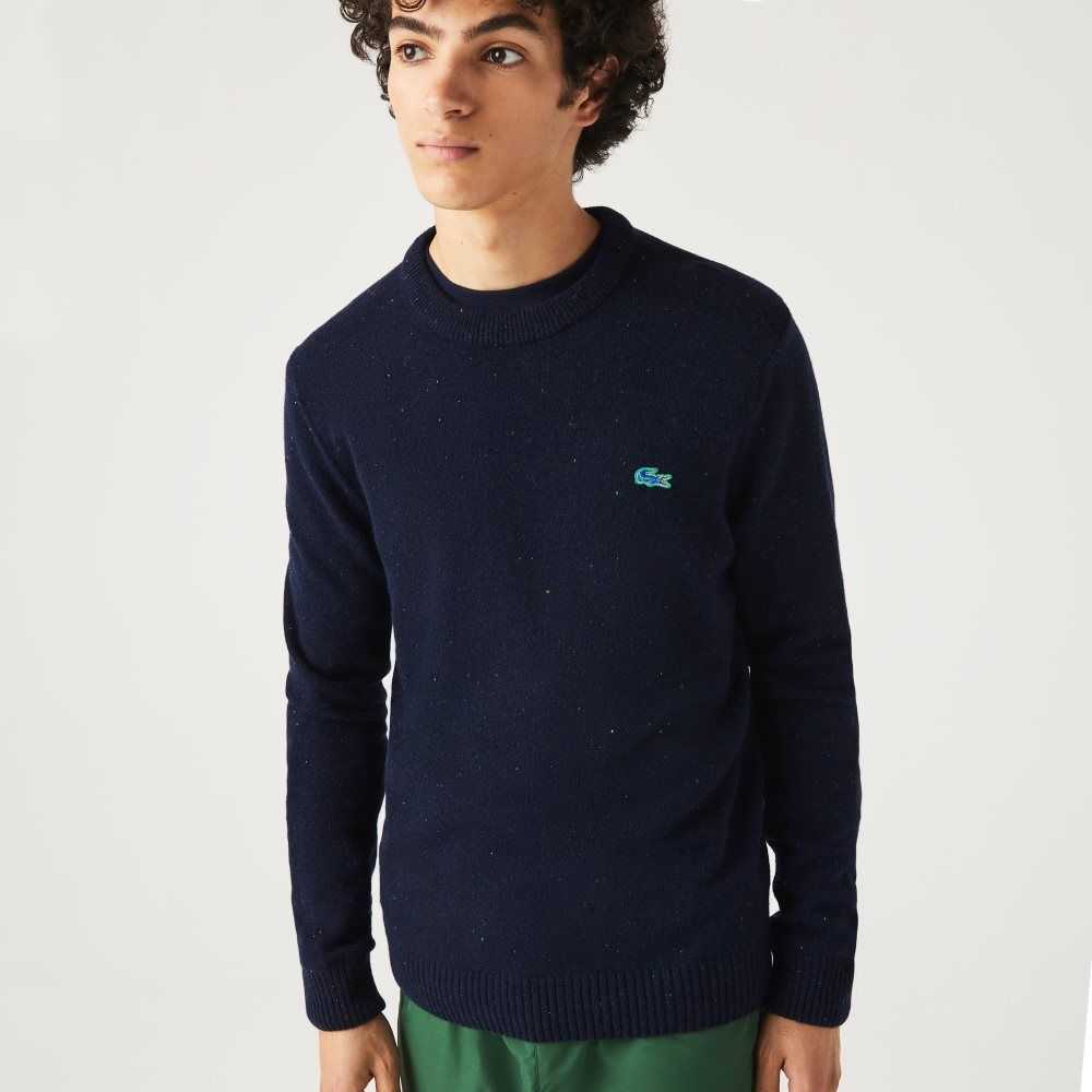 Lacoste Regular Fit Speckled Print Wool Jersey Sweater Navy Blue | DVZ-617832