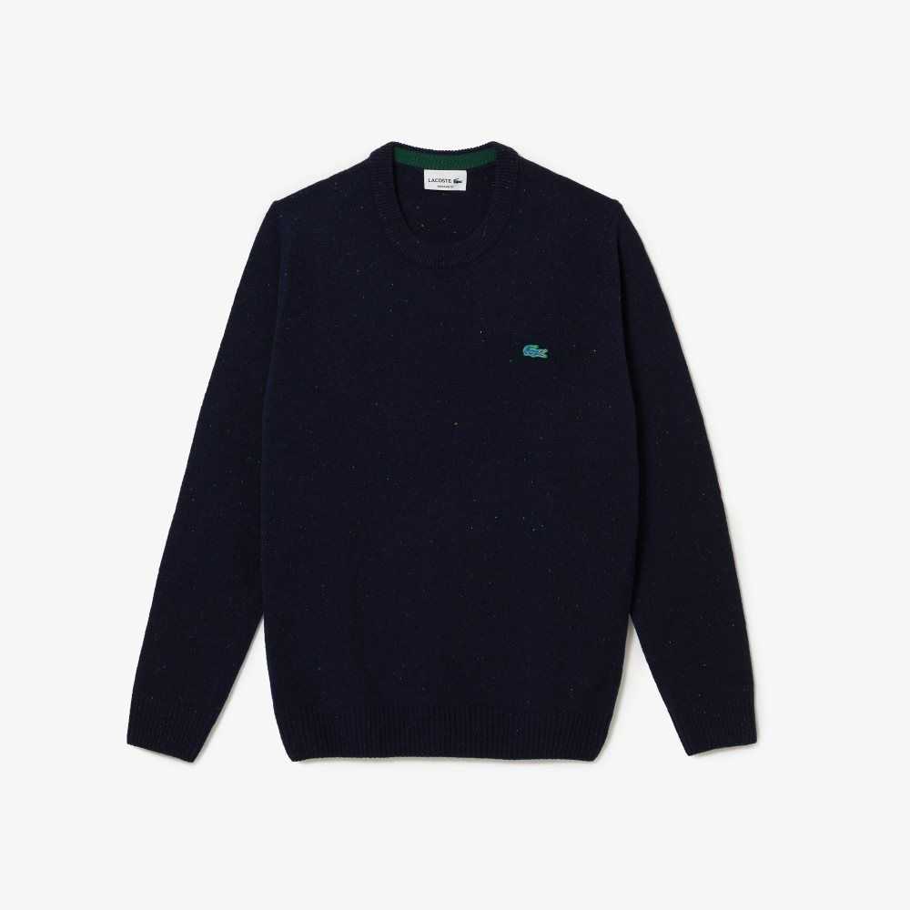 Lacoste Regular Fit Speckled Print Wool Jersey Sweater Navy Blue | DVZ-617832