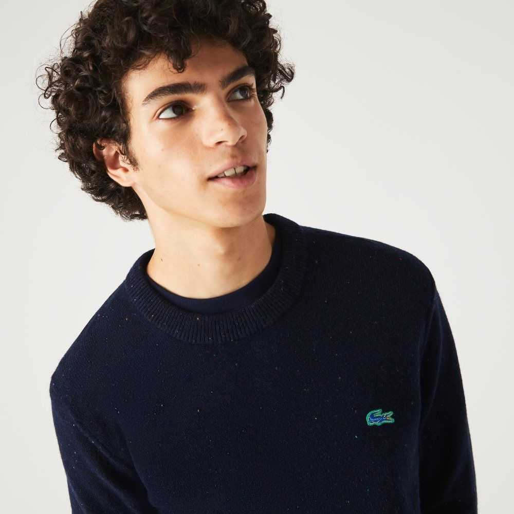 Lacoste Regular Fit Speckled Print Wool Jersey Sweater Navy Blue | DVZ-617832