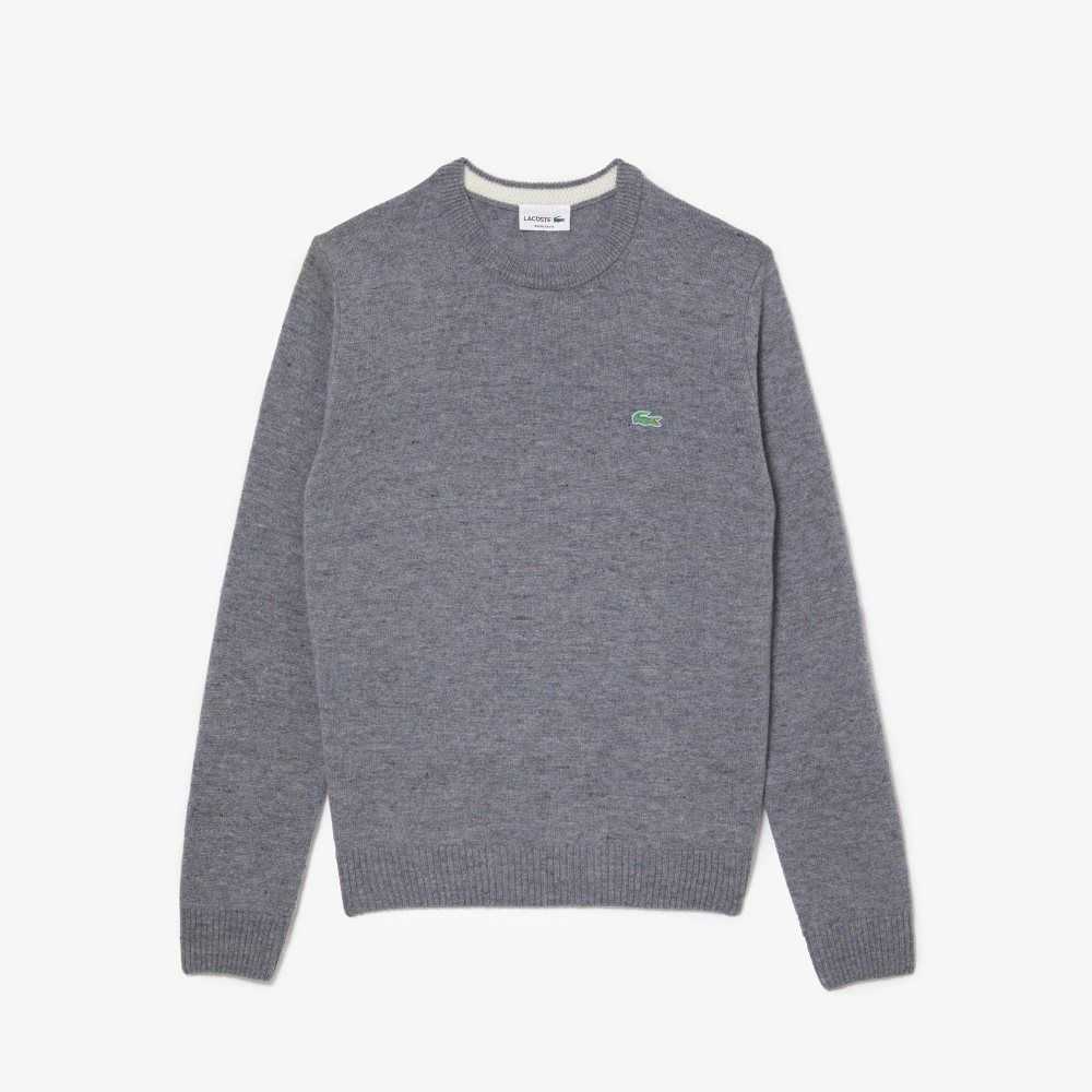 Lacoste Regular Fit Speckled Print Wool Jersey Sweater Grey Chine | TYE-824167