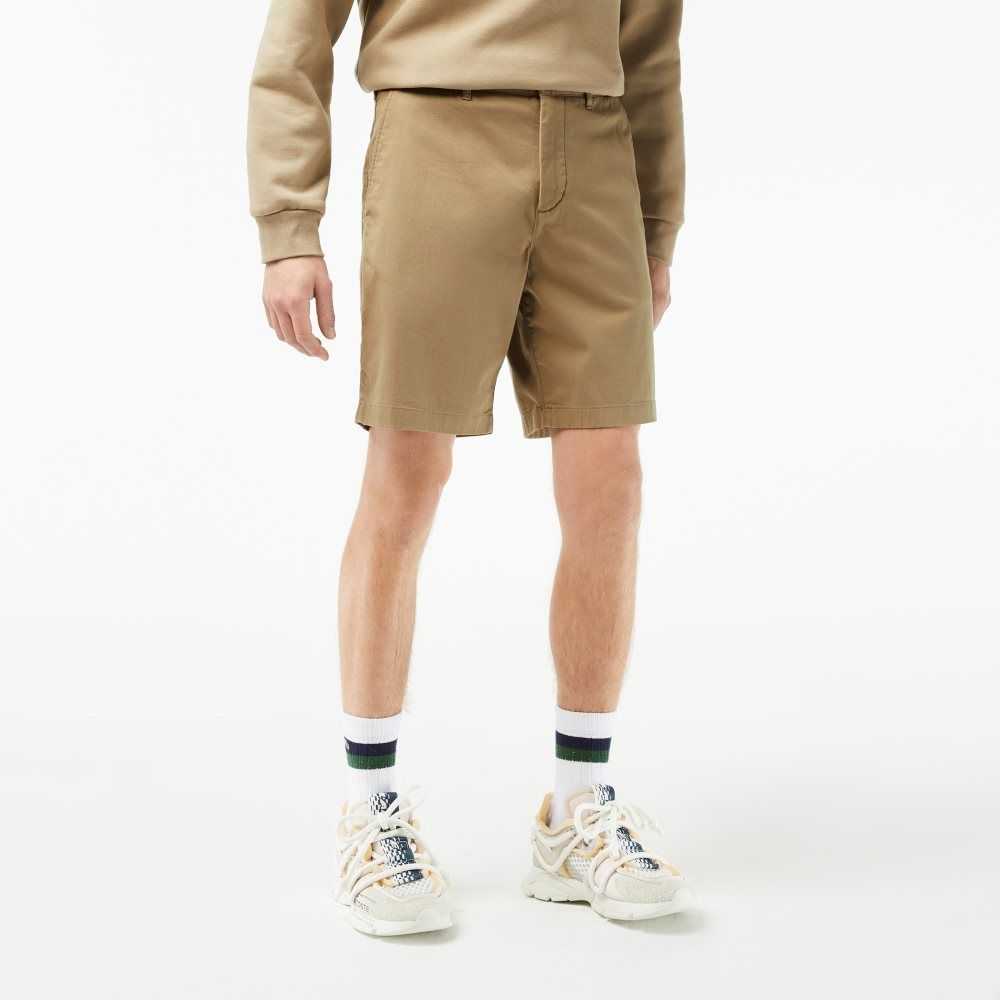 Lacoste Regular Fit Stretch Organic Cotton Bermuda Shorts Beige | RMW-105897