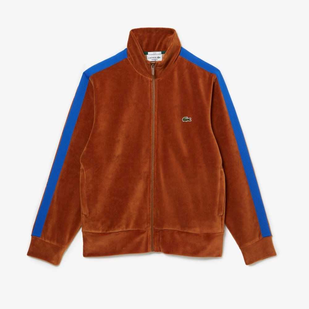 Lacoste Regular Fit Velvet Zip Sweatshirt Brown | JPC-953016