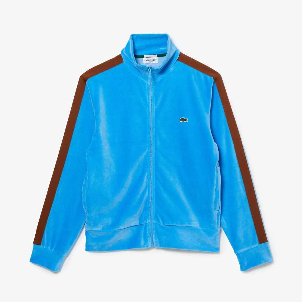 Lacoste Regular Fit Velvet Zip Sweatshirt Blue | SUG-921740