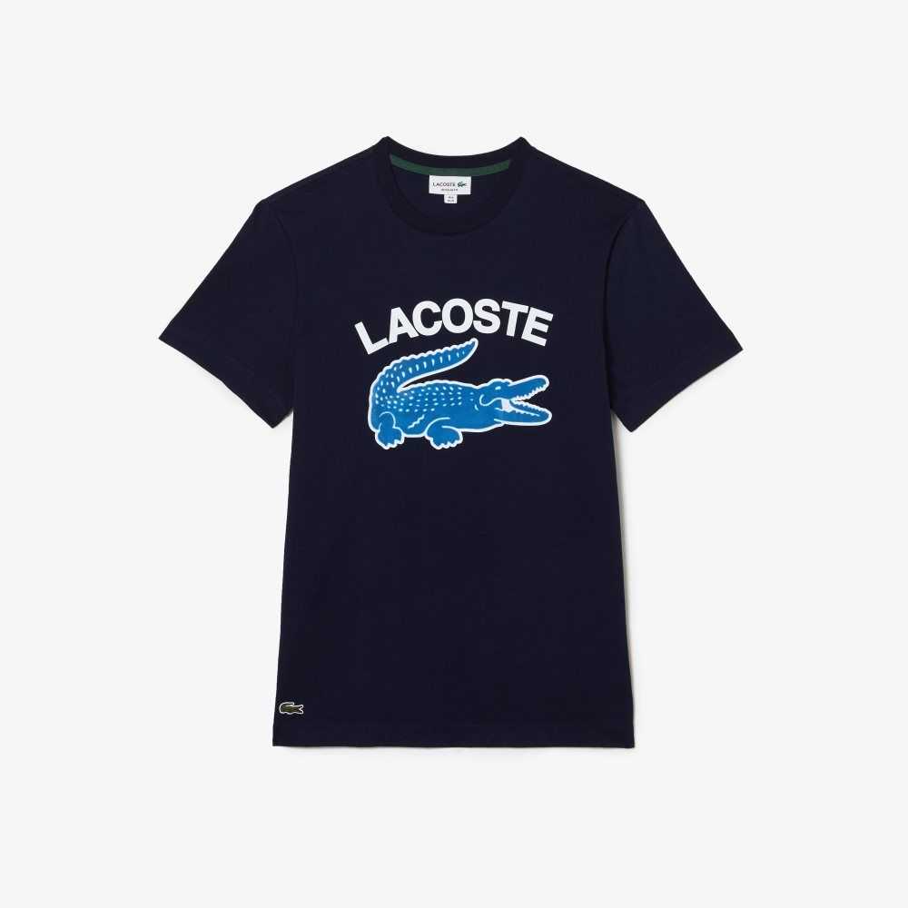 Lacoste Regular Fit XL Crocodile Print T-Shirt Navy Blue | AOM-480195