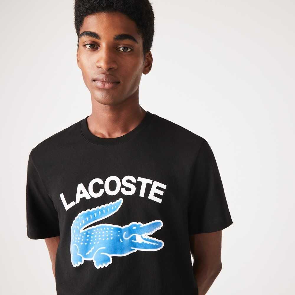 Lacoste Regular Fit XL Crocodile Print T-Shirt Black | CFE-458926