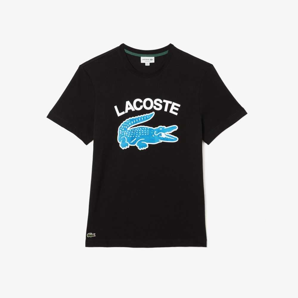 Lacoste Regular Fit XL Crocodile Print T-Shirt Black | CFE-458926