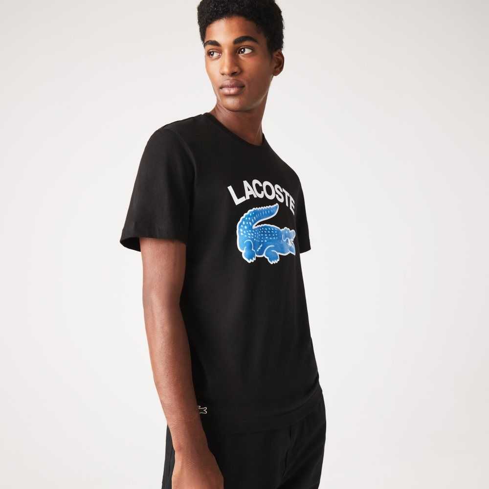 Lacoste Regular Fit XL Crocodile Print T-Shirt Black | CFE-458926