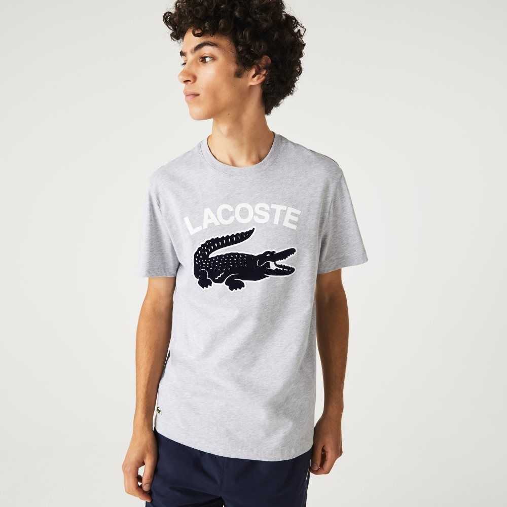 Lacoste Regular Fit XL Crocodile Print T-Shirt Grey Chine | WBX-920341