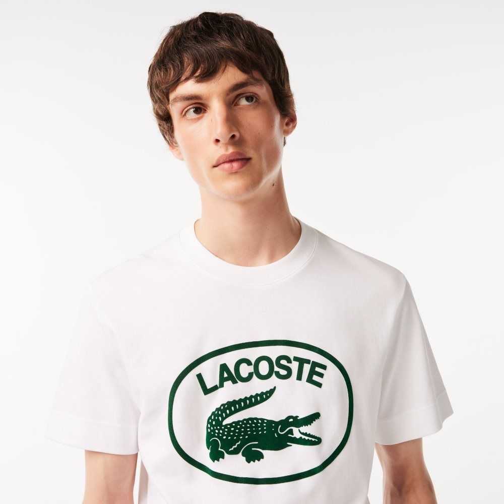 Lacoste Relaxed Fit Branded Cotton T-Shirt White / Green | HKT-501783