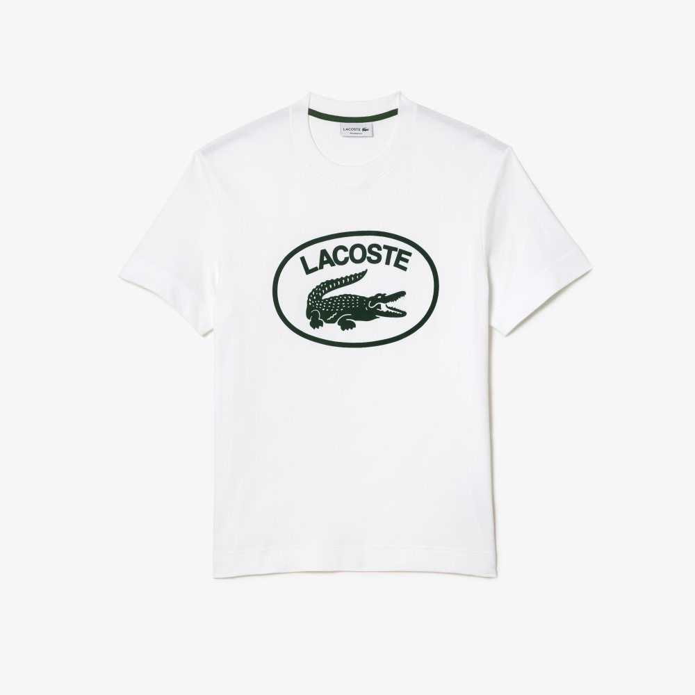 Lacoste Relaxed Fit Branded Cotton T-Shirt White / Green | HKT-501783